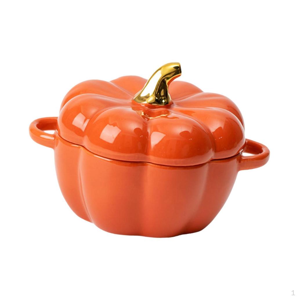 Keramikschale im Kürbisdesign mit Doppelgriff und Deckel zum Kochen und Servieren
