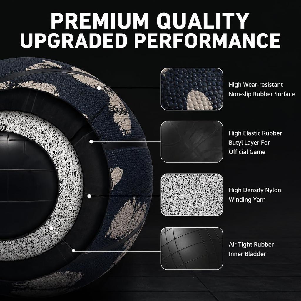 Fantecia Size 5 Basketball, Rubber Indoor/Outdoor Basketball for Junior and Young Players, Black with Circular Line Pattern