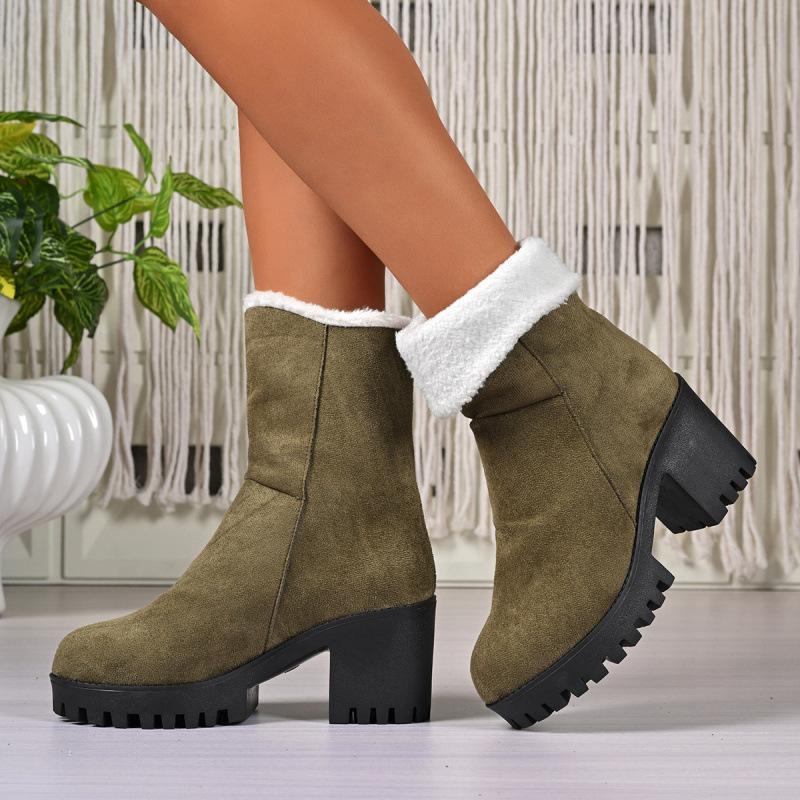 European and American winter new thick heel velvet thickened snow boots large size warm towel short boots cotton shoes