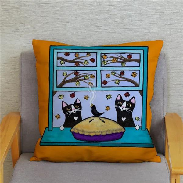 Cartoon Cycling Cat Print Cushion Cover Super Soft Pillowcase 45x45  Home Decor