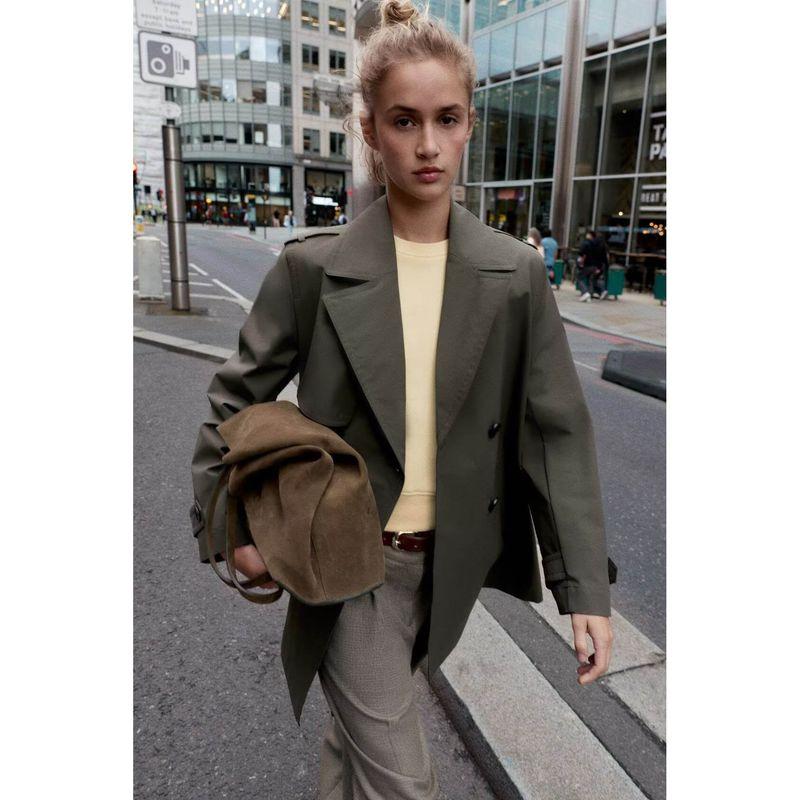 Zbzr Autumn New Women Clothes Western Style Fashion Simple Hydrophobic Windproof Double Placket Trench Coat 8073256-