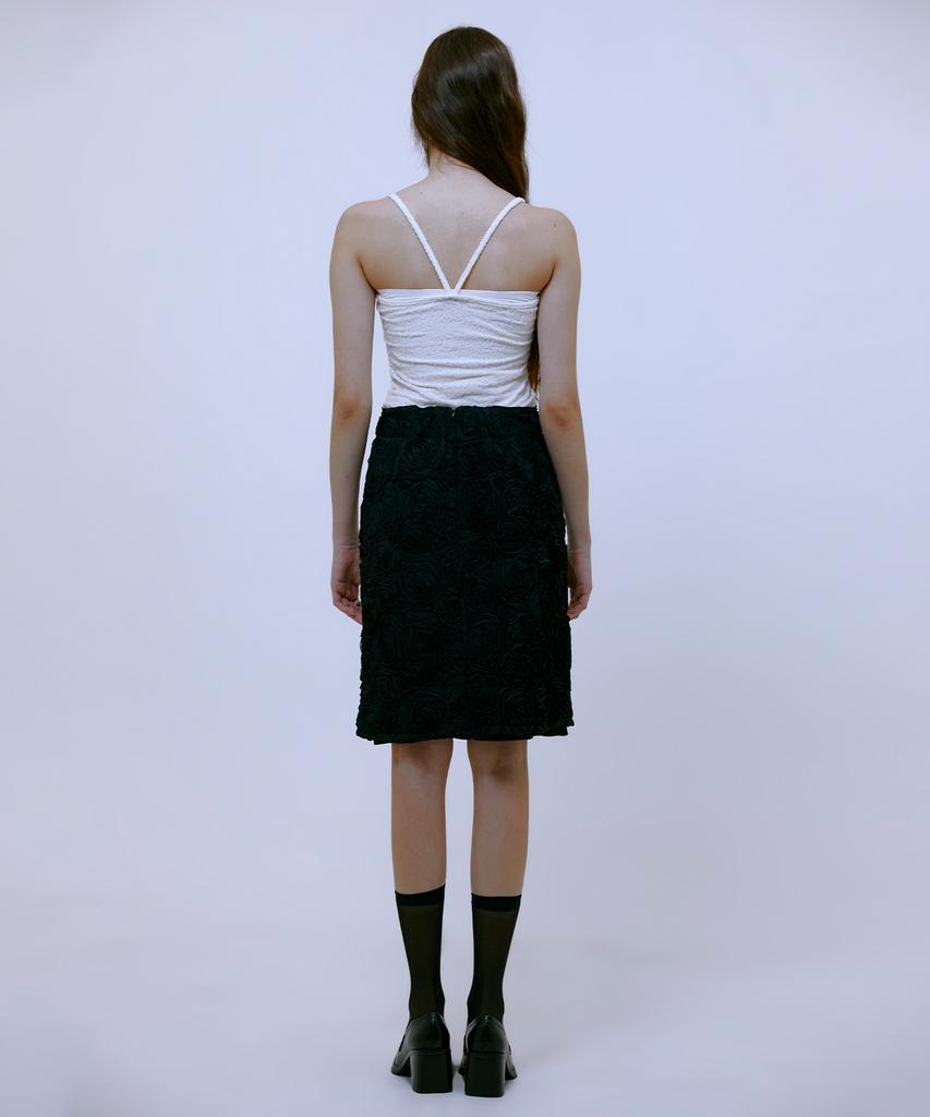 Thirteen Months Chiffon Flower Midi Skirt (Black)
