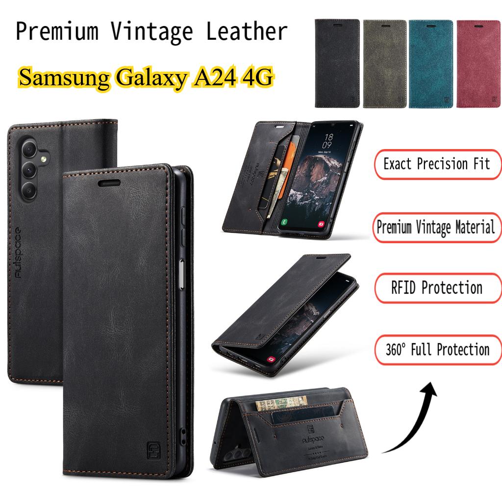 Premium Vintage Leather Wallet Case for Samsung Galaxy A24 4G - RFID Protection Flip Cover with Card Slots, Shockproof Retro Style (4 Colors)