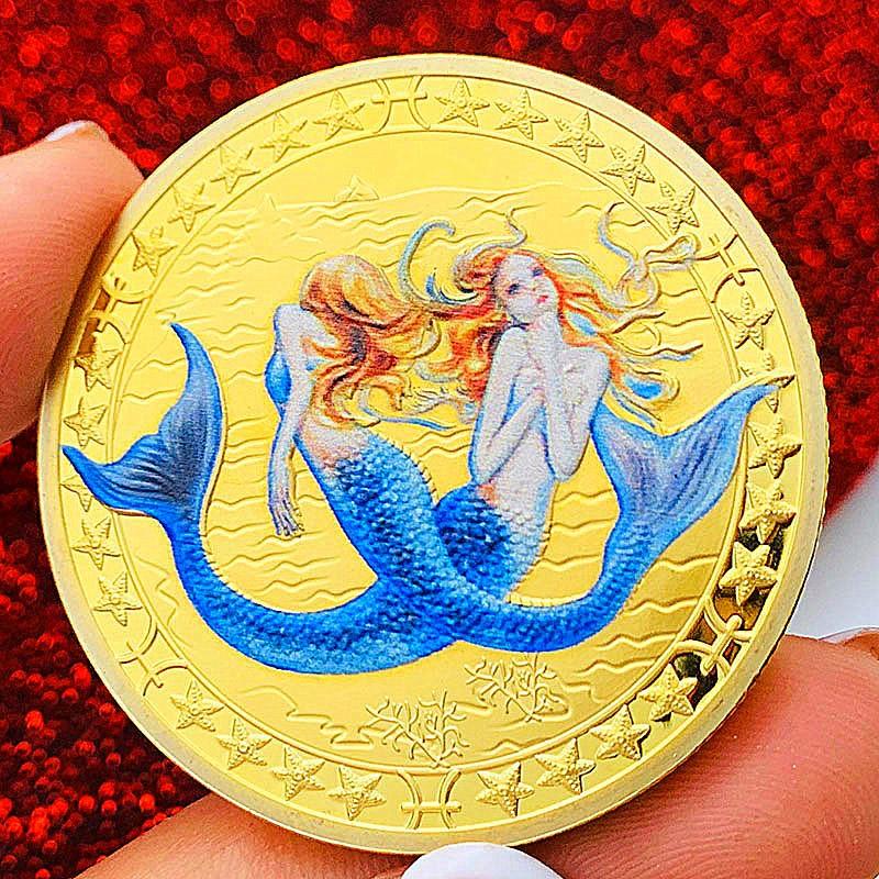 Zwölf Tierkreiszeichen, Farbdruck, Skorpion, vergoldete Farbdruck-Gedenkmedaille, Zwillinge der Liebe, dekorative Goldmünze, Waage Münze