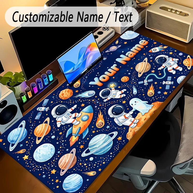 Astronaut Space Theme Personalized Mouse Pad Custom Name Text Non Slip Desk Pad For Laptop Office Desktop