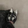 Mary Jane Shoes Comfortable Lightweight Thick Heel Shoes Women's Leather Shoes Fashion Classic Silver Pointed Low Heel Sandals