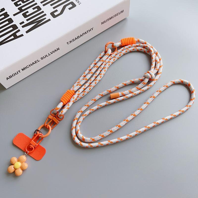 Sweet Colorful Long Cell Phone Lanyard Detachable Anti Lost Phone Shoulder Straps Simple Flower Pendant Mobile Phone Charms