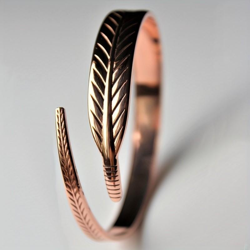 Vintage Pure Cooper Feather Wing Cuff Bangle for Men Women Fashion Punk Style Wristlet Party Jewelry Gifts