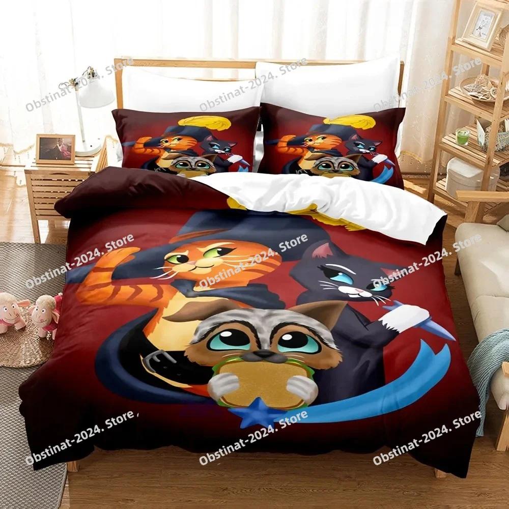 

Comforter Puss In Boots Bedding Set Printed Bed Set With Bed Soft Queen Super King Size Cute Cat Wolf Hot Movie Comforter (quilt)-EU Single(135*200cm)3pcs