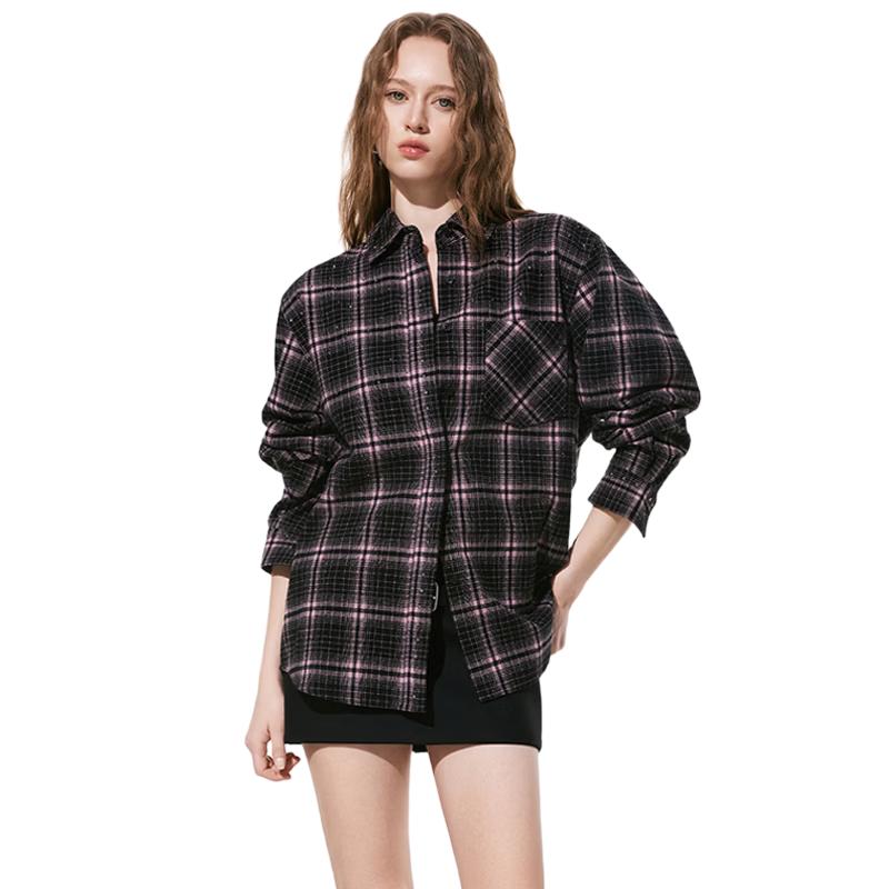 

Jin Yujie Women s 2026 Spring Plaid Long Sleeve Shirt M