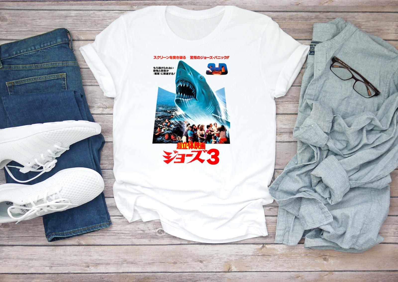 Movie Jaws 3 Figure Short Sleeve White Black Men T-shirt H003 XXXL