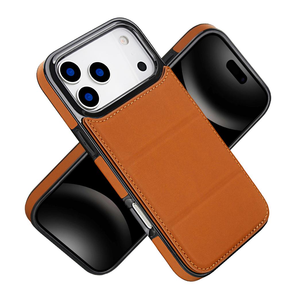 Phone Case for iPhone 17 Pro Max Air 16e 16 15 Plus 14 13 Mini 12 11 Pro XR XS Max Card Holder Invisible Bracket Leather Shell