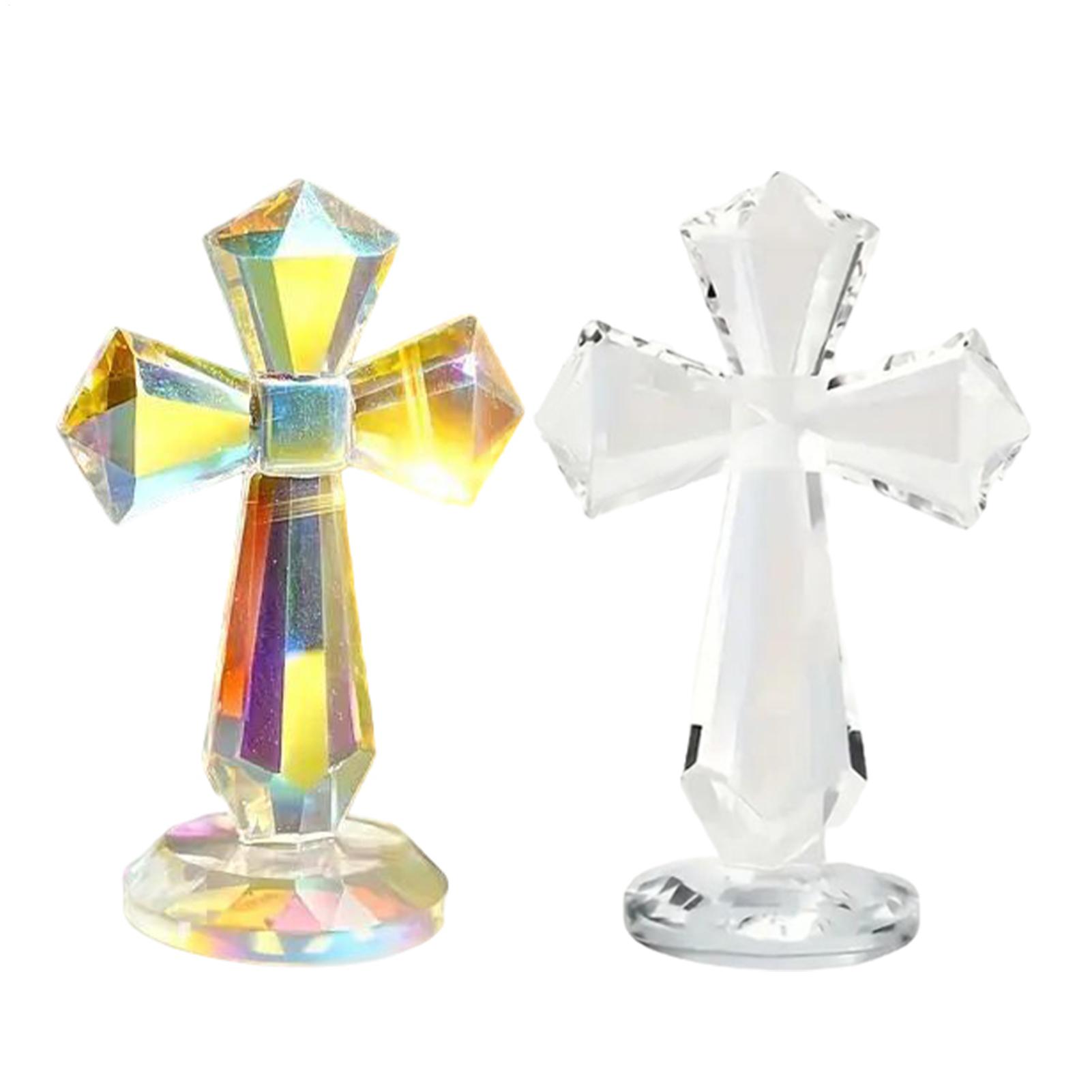 Holy Crystal Cross Desktop Decoration 6 Inch Tabletop Christian Sculpture Ornament Sun Catcher Desktop Crystal Cross Decor