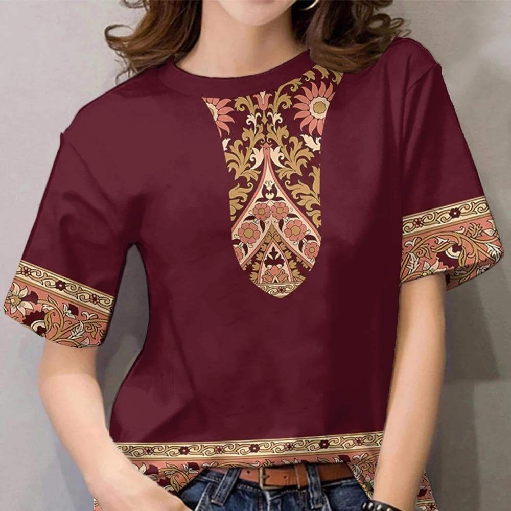Women s Barong T-Shirt - Floral Print Casual Top XS