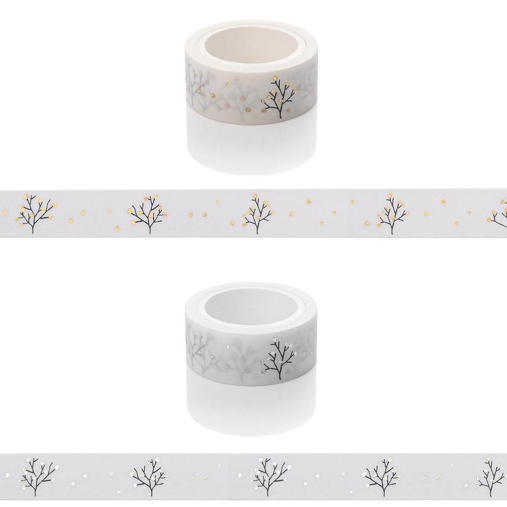 Gold & Silver Foil Hot Stamping Christmas Washi Tape - Moon, Stars, House & Branches DIY Journal Stickers