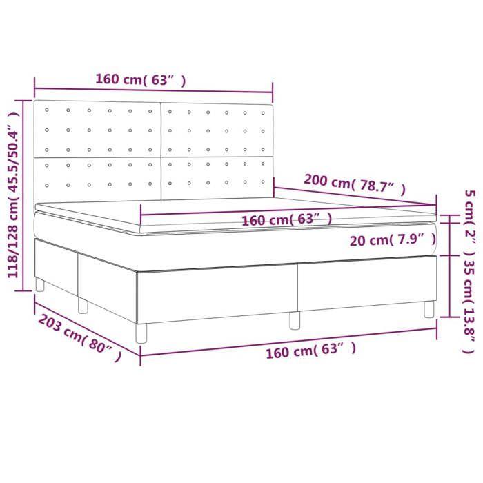 VidaXL Sommier à Lattes de Lit avec Matelas et LED, Lit Rembourré, Lit Double, Lit Adulte de Chambre à Coucher Intérieur, 3135205