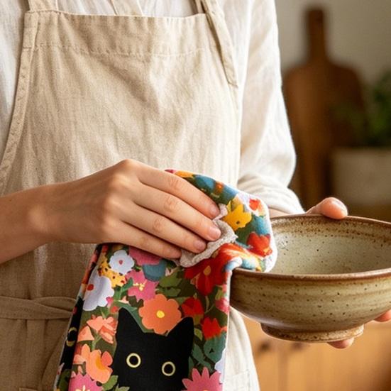 2 Pezzi Strofinacci Colorati Gatto Fiore Super Assorbenti Riutilizzabili Asciugapiatti Lavabili in Lavatrice