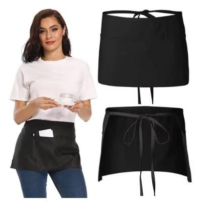 Fashion Short Small Apron 3 Pockets Waist Apron Black Waterproof Waitress Half Apron чёрный