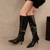 Winter Fashion Pleated Pointed Toe Women Long Boots Street Style High Heels Party Stripper Female Leather High Booties