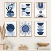 Boho Blue Abstract Modern Wall Art Print Sun Geometric Line Leaf Canvas Painting Nordic Posters Decor Pictures for Living Room