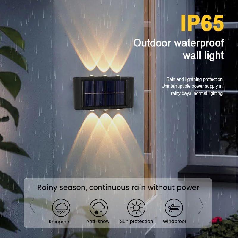Solar Powered Garden Wall Light Outdoor Waterproof 6LED Beads Up Down Lamp for Street Terrace Fence Courtyard Wall Decoration