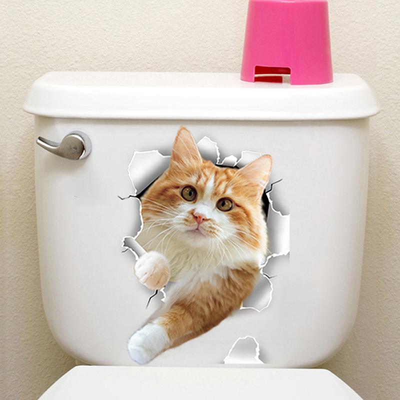 Funny 3D Kitten Toilet Seat Stickers Decals Waterproof Peel & Stick Restroom Animal Decals Decor For Bathroom Washroom