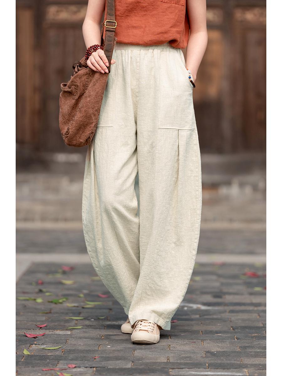 Spring/Summer Artistic Cotton Linen Women s Slimming Casual Lantern Pants 3XL абрикосовый