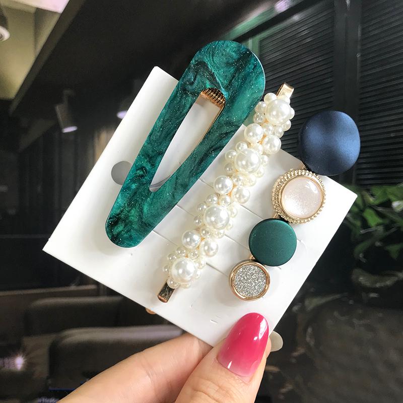 Fashion Hair Pins Side Clip Set Sweet Acrylic Waterdrop Hair Barrettes For Women Girls Korean Geometric Hair Accessories Jewelry