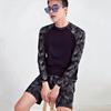 2 Pcs/Set Unisex Swimsuit Quick-drying Breathable Soft Leaf Print O Neck Long Sleeves Couple Surfing Clothes Diving Bathing Suit Water Sport Swimwear