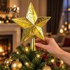 Star Topper for Xmas Tree Golden Topper Christmas Decor Plastic Window Decoration Shiny Five-Pointed Holiday