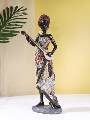 Afrikanische Musikerin Skulptur, Harzfiguren, Dekorative Ornamente für Zuhause