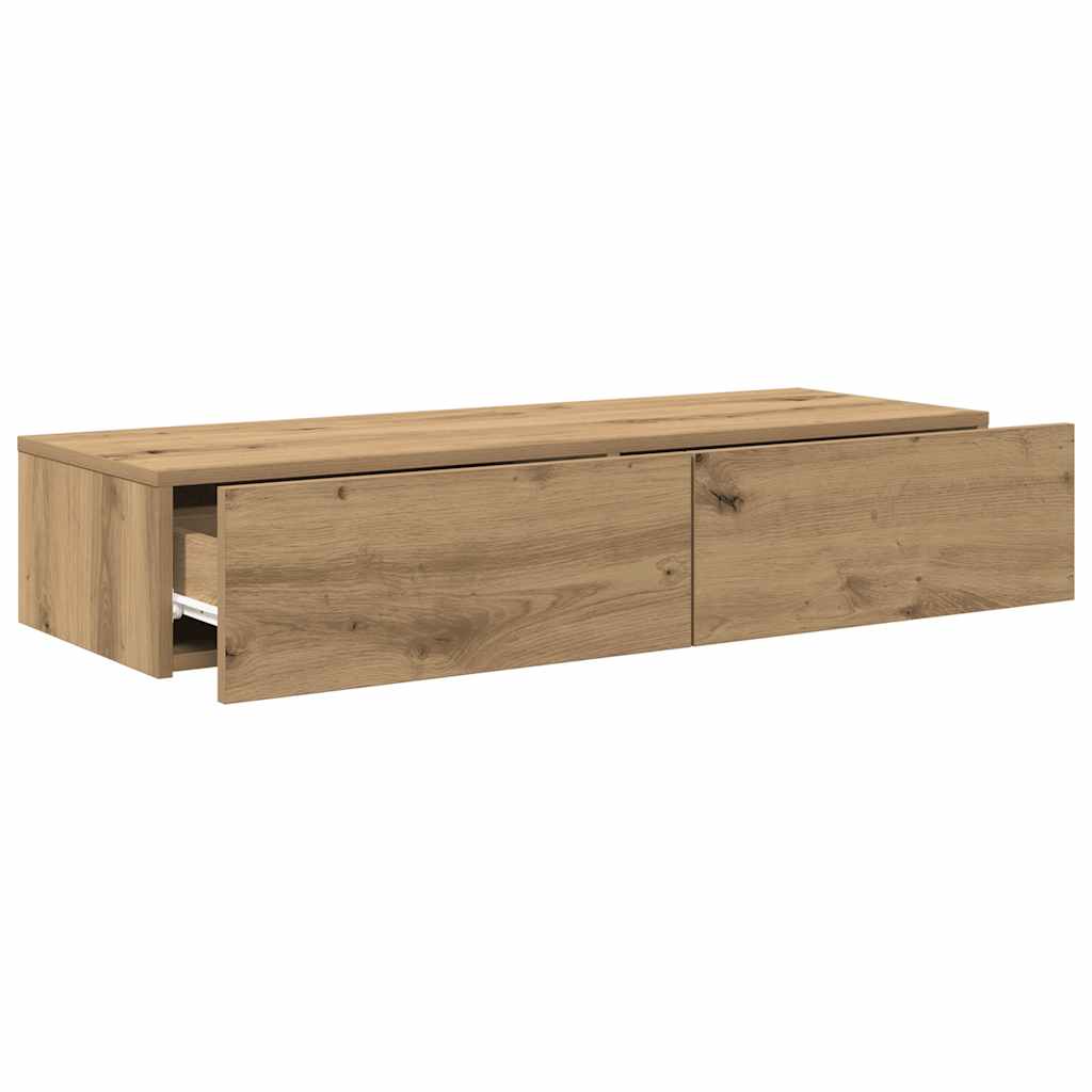 Wall Mounted Shelf with Drawers Artisan Oak Finish 100 x 36 x 19 cm