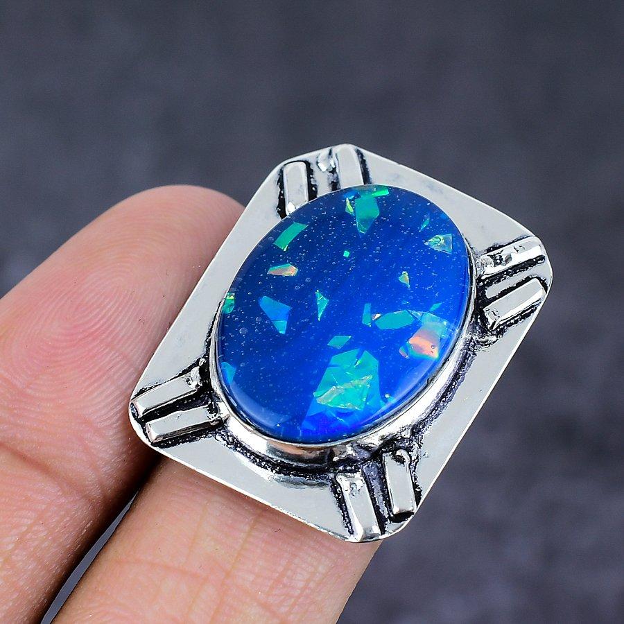 Natürlicher blauer Triplet-Opal-Edelstein 925 Sterling Silber Schmuck Ringgröße 8 j2l20