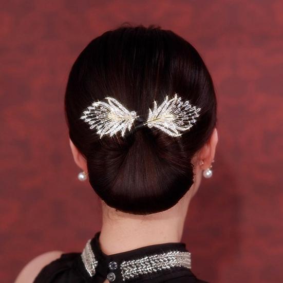 Hair Bun Pin, Blue Feather Decor Bun Maker Hairpin, Metal Construction Hair Accessory for Work Gym Dance Formal Events