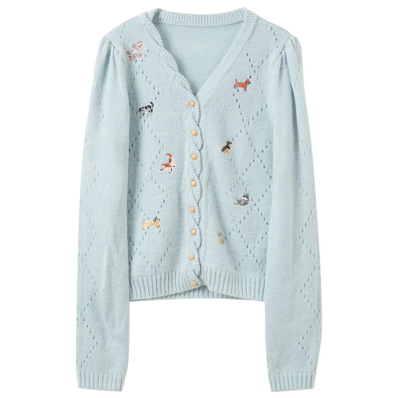 Sancai 2026 Spring Embroidered V-Neck Cardigan XL