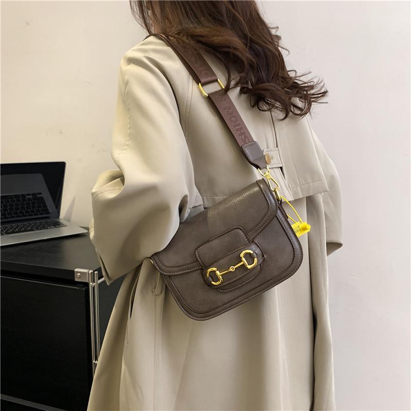 New high-end ribbon contrasting color saddle bag versatile single shoulder diagonal span trendy women's bag