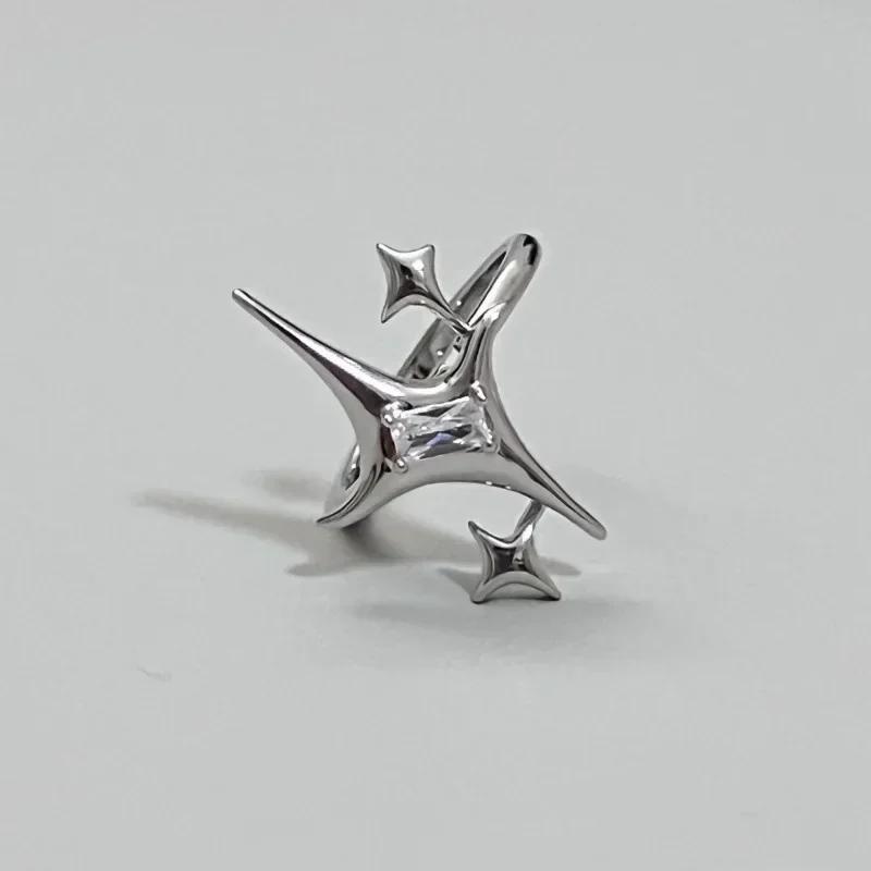 

Punk Style Irregular Star Cross Crystal Ring for Women Men Personality Adjustable Couple Rings Hip Hop Jewelry Y2k Accessories resizable