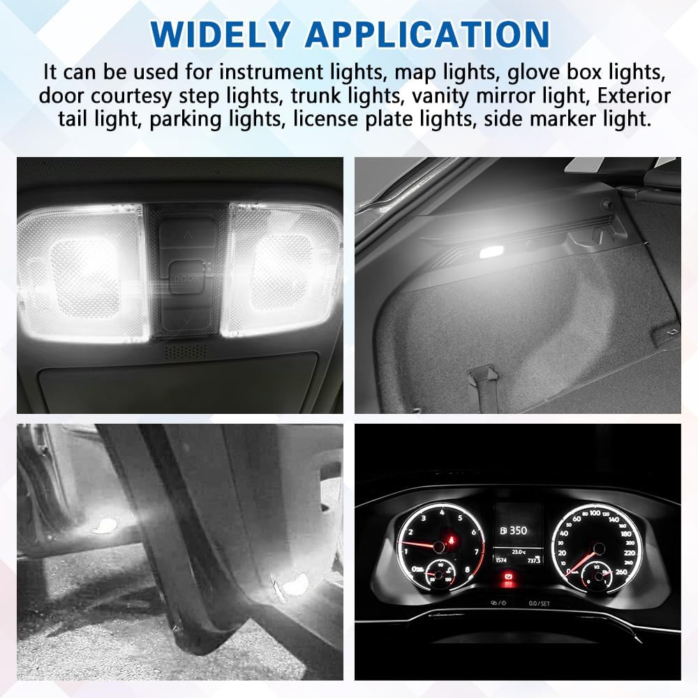 10PCS 194 LED Light Bulbs, License Plate Light Bulb, 6000K T10 168 2825 W5W 5SMD 5050 Chipsets Super Bright LED Replacement, 12V Wedge Bulb for Car