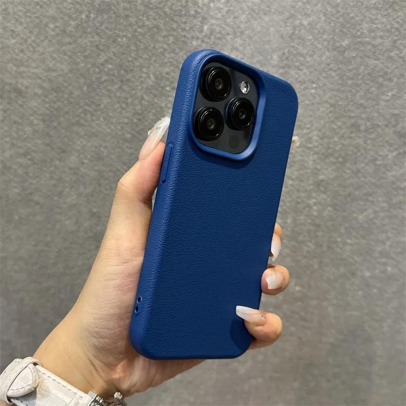 Luxury Matte Soft Leather Candy Phone Case For iPhone 15 14 Plus 13 12 11 16 Pro Max Lens Protection Shockproof Silicone Cover