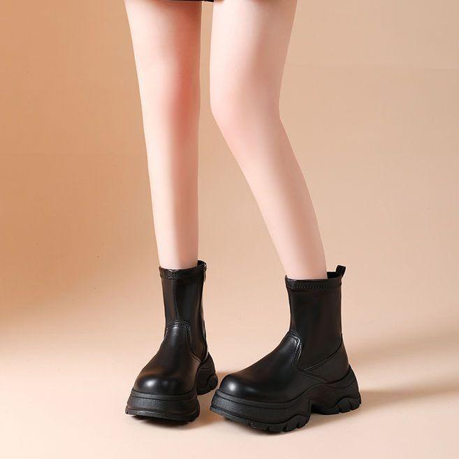 Thick-soled Martin Boots Women's 2025 Autumn New Thin and Versatile Niche Foreign-style Mid-tube Boots Soft-soled Chelsea Boots