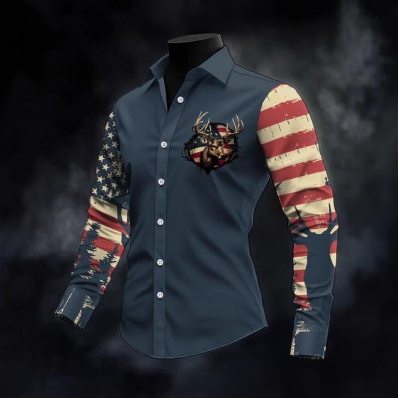 Men European Vintage Daily Casual Printed Long Sleeve Thin Shirt