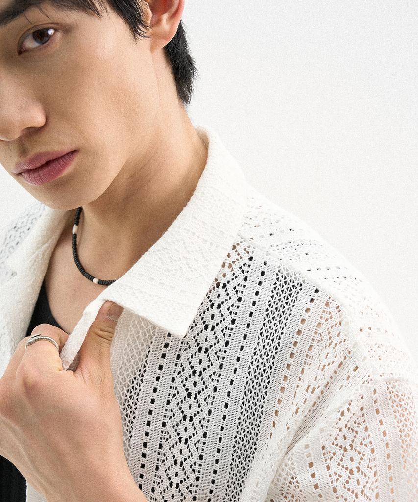 TRIP LE SENS Patterned Crochet Half Shirt_White