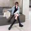 In the autumn and winter of 2025, the new thick high-heeled thick-heeled casual versatile elastic thin boots are flat but knee-length boots.