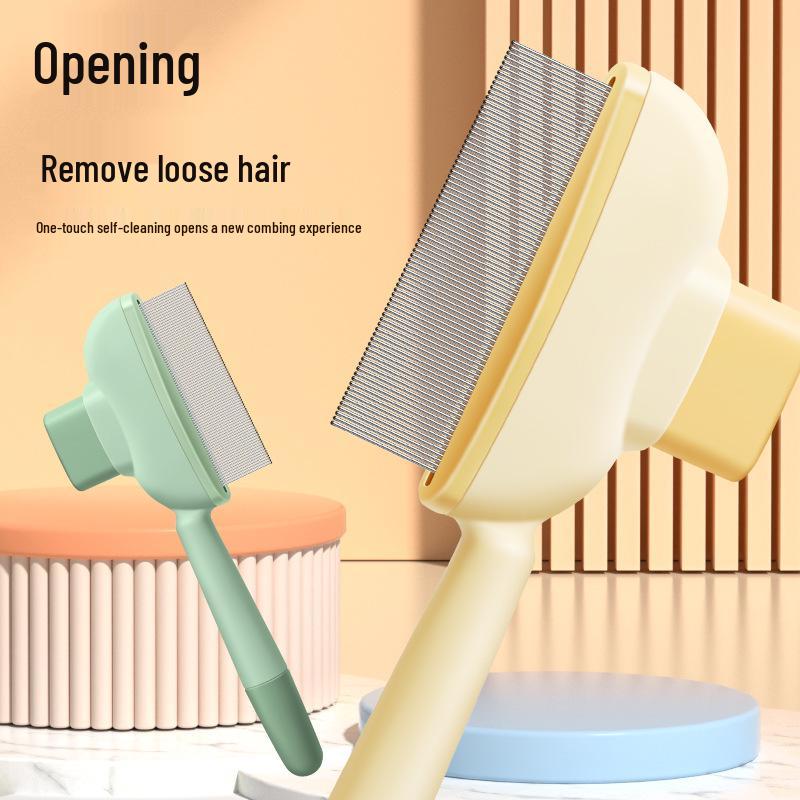 Samočisticí hřeben pro domácí mazlíčky pro kočky a psy - Hustý design zubů, Vypuzování chlupů jedním tlačítkem, Ideální pro péči a odstraňování plovoucích chlupů.