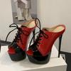 Fashion Liyke Summer 16CM Super High Heels Modern Slippers For Woman Lace Up Peep Toe Platform Sandals Women Banquet Party Shoes Pumps