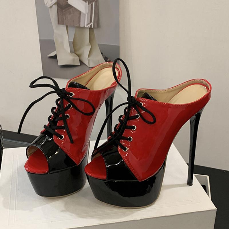 Fashion Liyke Summer 16CM Super High Heels Modern Slippers For Woman Lace Up Peep Toe Platform Sandals Women Banquet Party Shoes Pumps