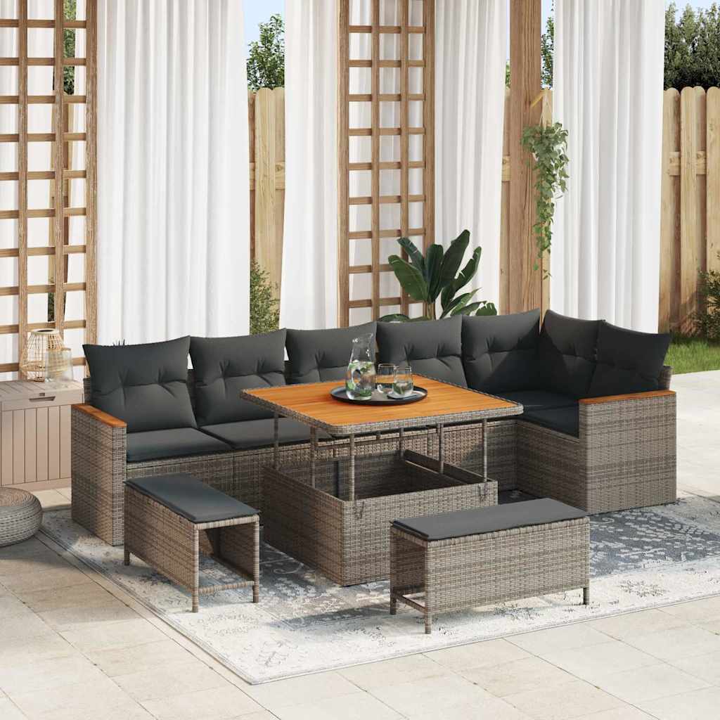 9 Piece Grey Garden Sofa Set with Cushions