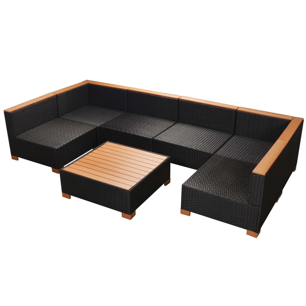 7 piece garden lounge set with cushions poly rattan black