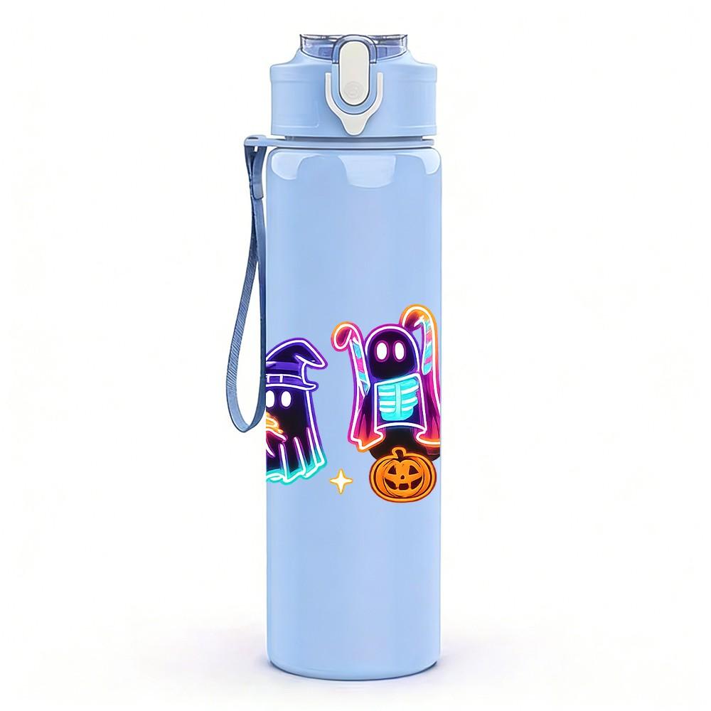 1PC Colorful Halloween Ghost Cartoon Print 750ml Color Plastic Sports Water Bottle Leakproof Flip Straw Lid Suitable for Sports Office Home Use