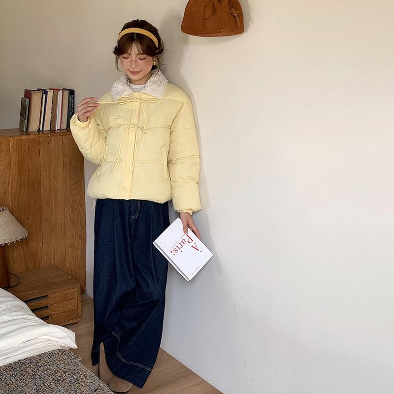 

Women’s Short Lamb Wool Lapel Windproof Winter Jacket S жовтий